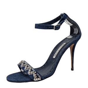 Manolo Blahnik x Rihanna limited edition Rih-Vi strappy crystal sandal denim 40